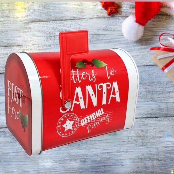 Letters to Santa Christmas Tin Tabletop Mailbox Decoration Red Official Delivery - Picture 2 of 10